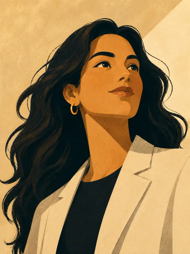 Cover illustration of The Authenticity Advantage: a woman in a cream blazer looking upward